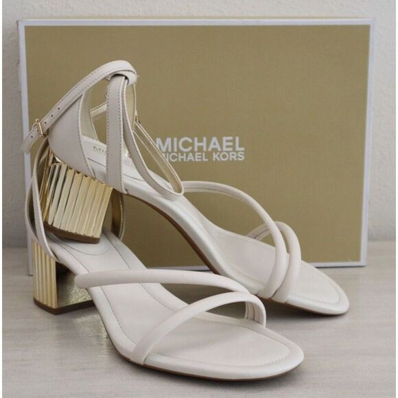 Michael Kors Women's Sz 8M Light Cream Leather Porter Strappy Mid Sandals - Picture 1 of 15